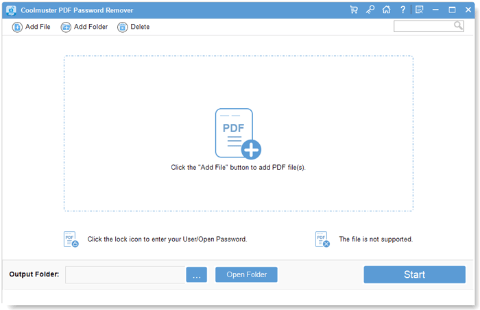 Главное окно Coolmuster PDF Password Remover до добавления PDF