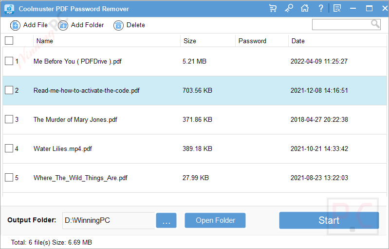 Очередь из нескольких PDF в Coolmuster PDF Password Remover