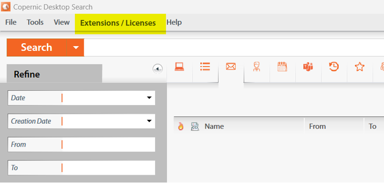 Главное окно Copernic Desktop Search с панелью Refine