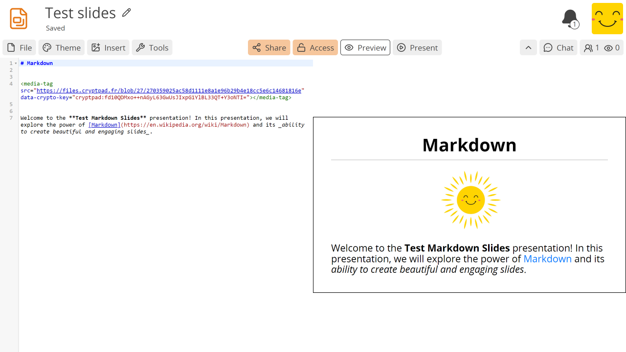 Слайды Markdown с исходником и предпросмотром