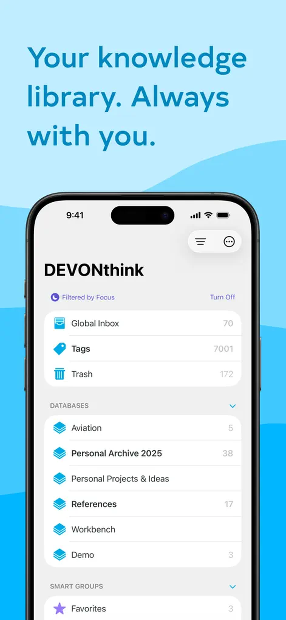 Список баз, глобальных групп и входящих в DEVONthink To Go