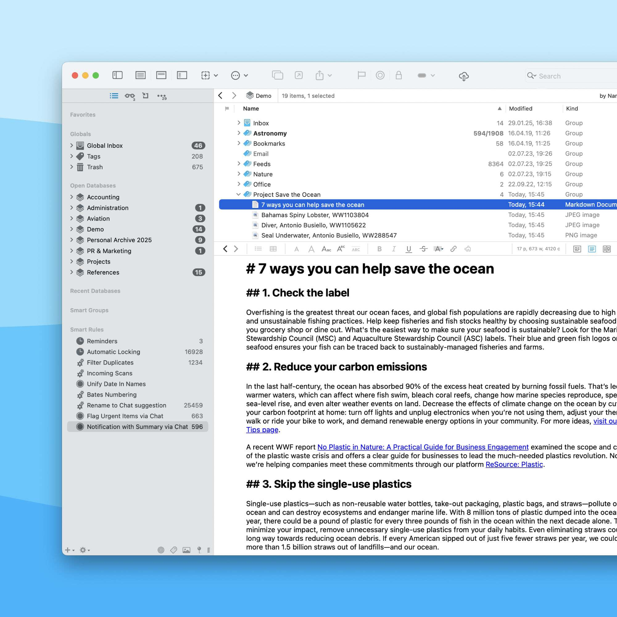 Редактор Markdown в DEVONthink