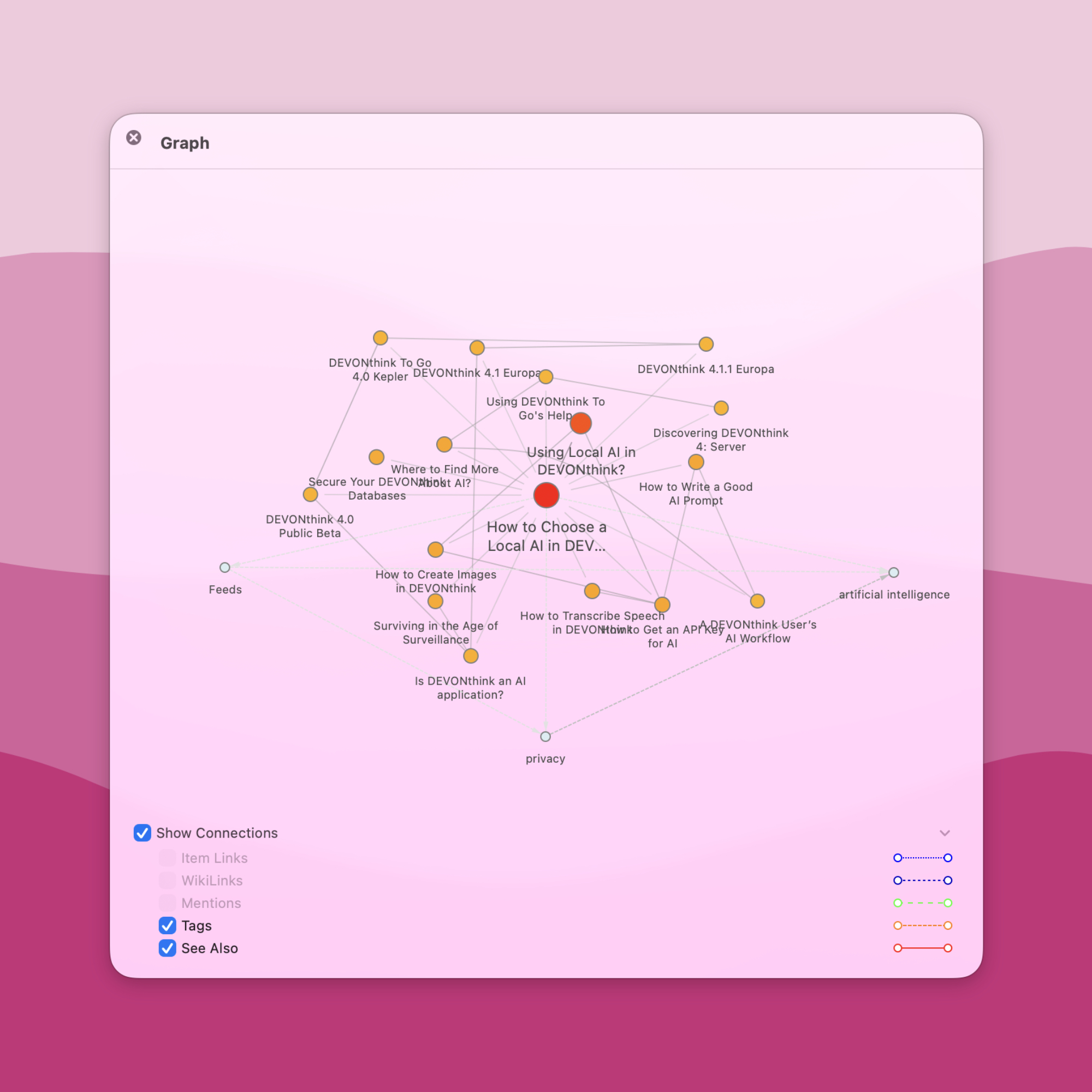 Граф связей между документами DEVONthink