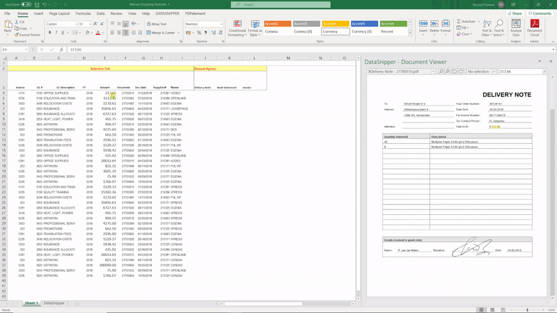Панель Search and Snip в DataSnipper