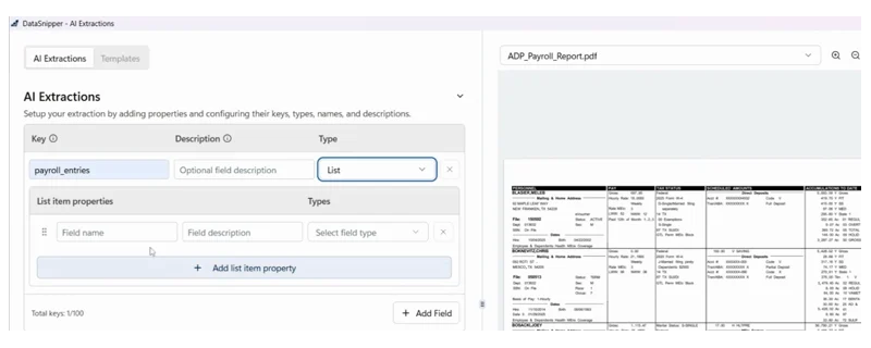 Настройка полей AI Extractions в DataSnipper