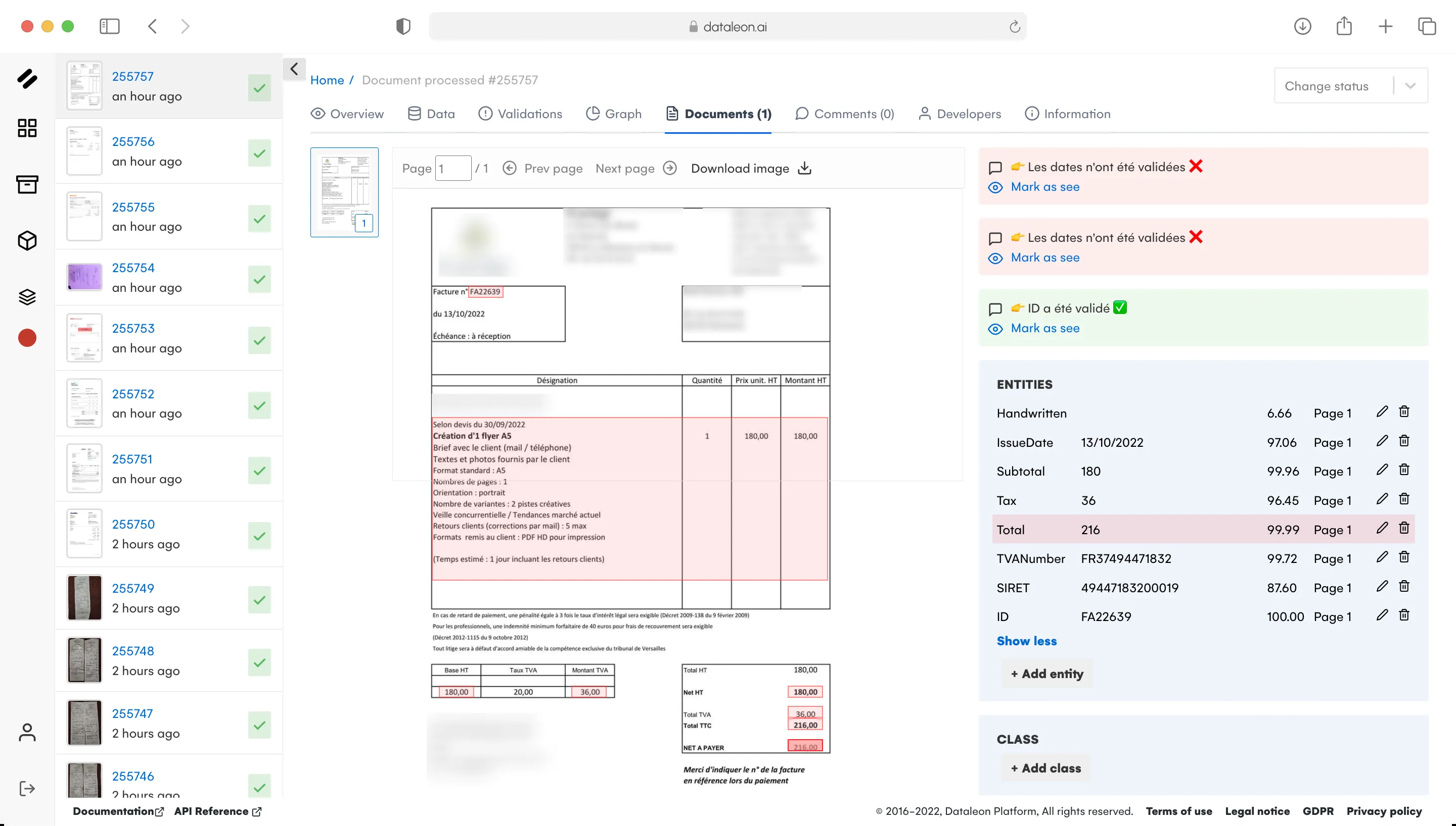 Проверка счёта в Dataleon: документ, правила и извлечённые сущности