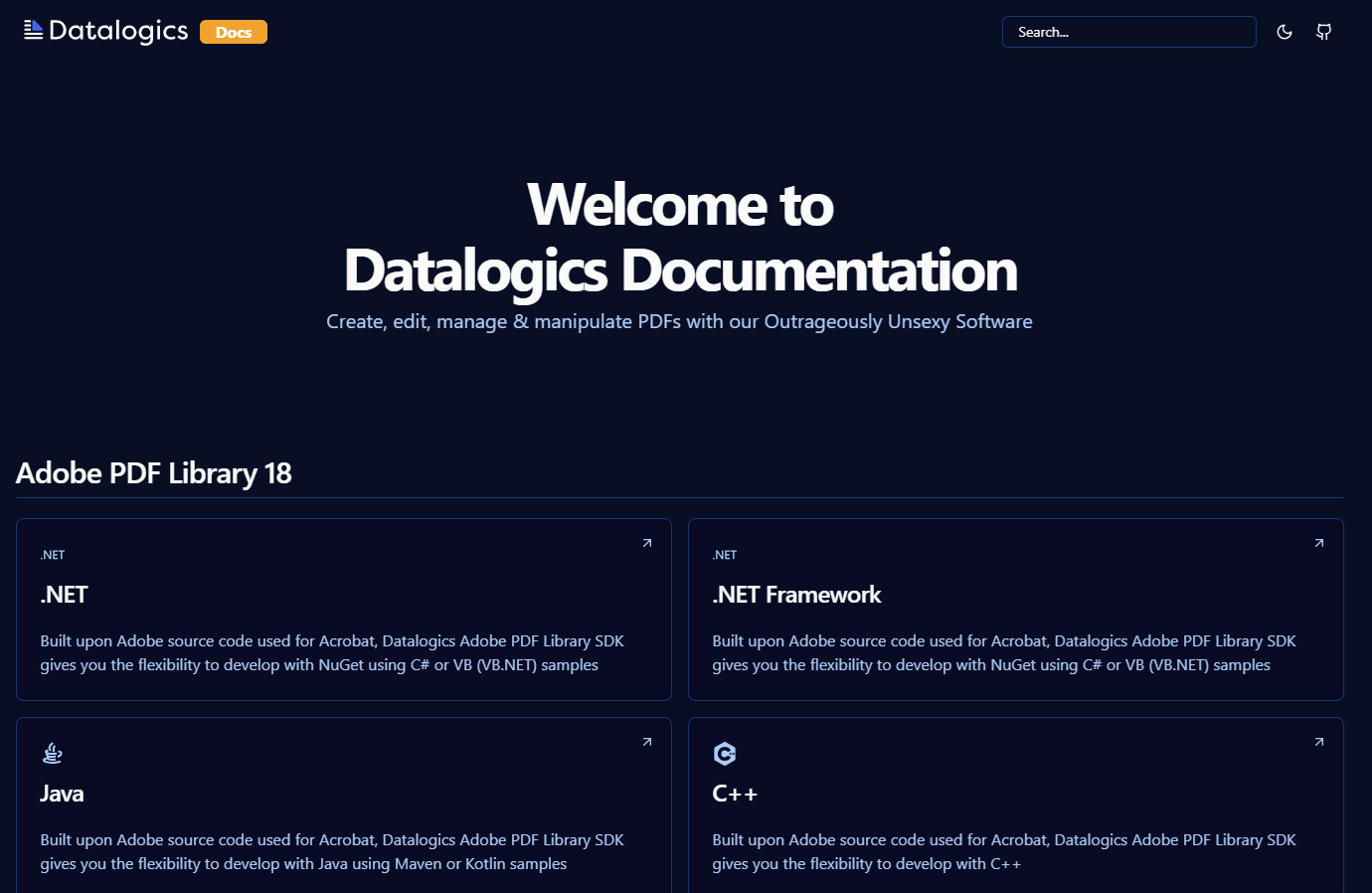 Разделы документации Datalogics Adobe PDF Library