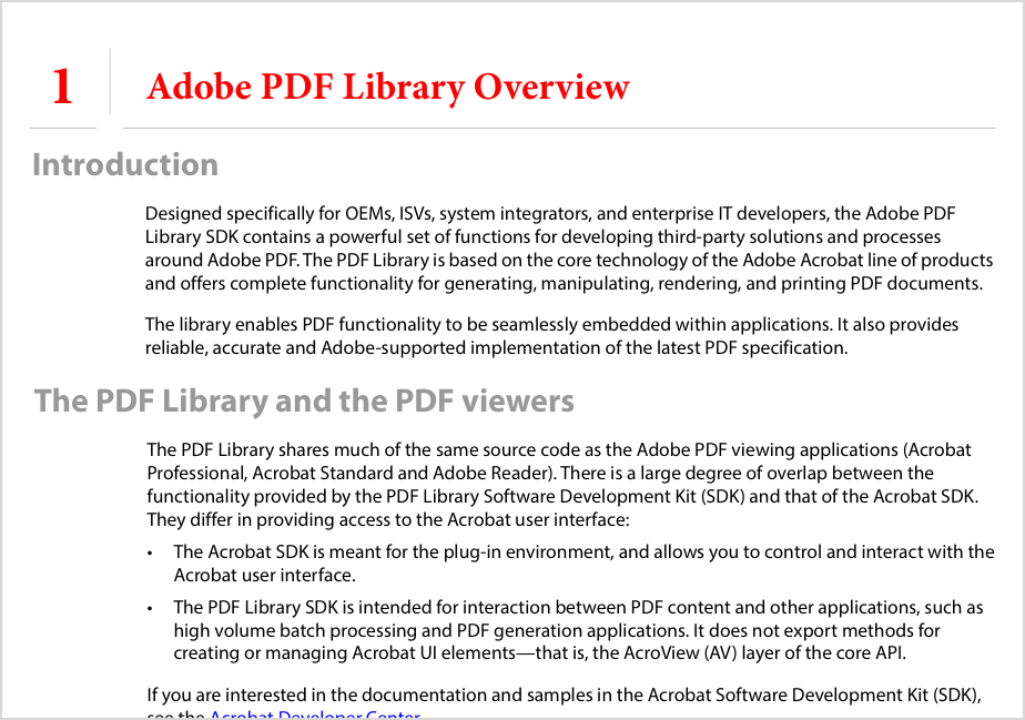 Описание назначения Adobe PDF Library в официальном руководстве