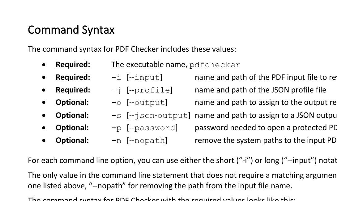 Параметры командной строки PDF Checker в официальном руководстве