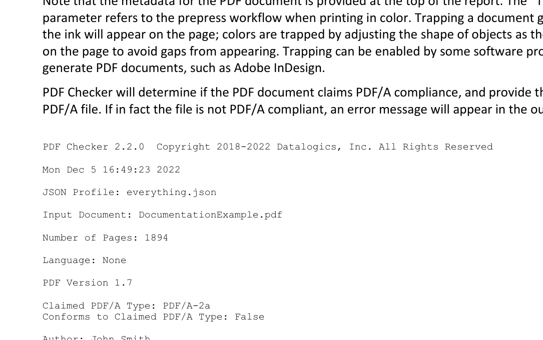 Сводка документа в текстовом отчёте PDF Checker