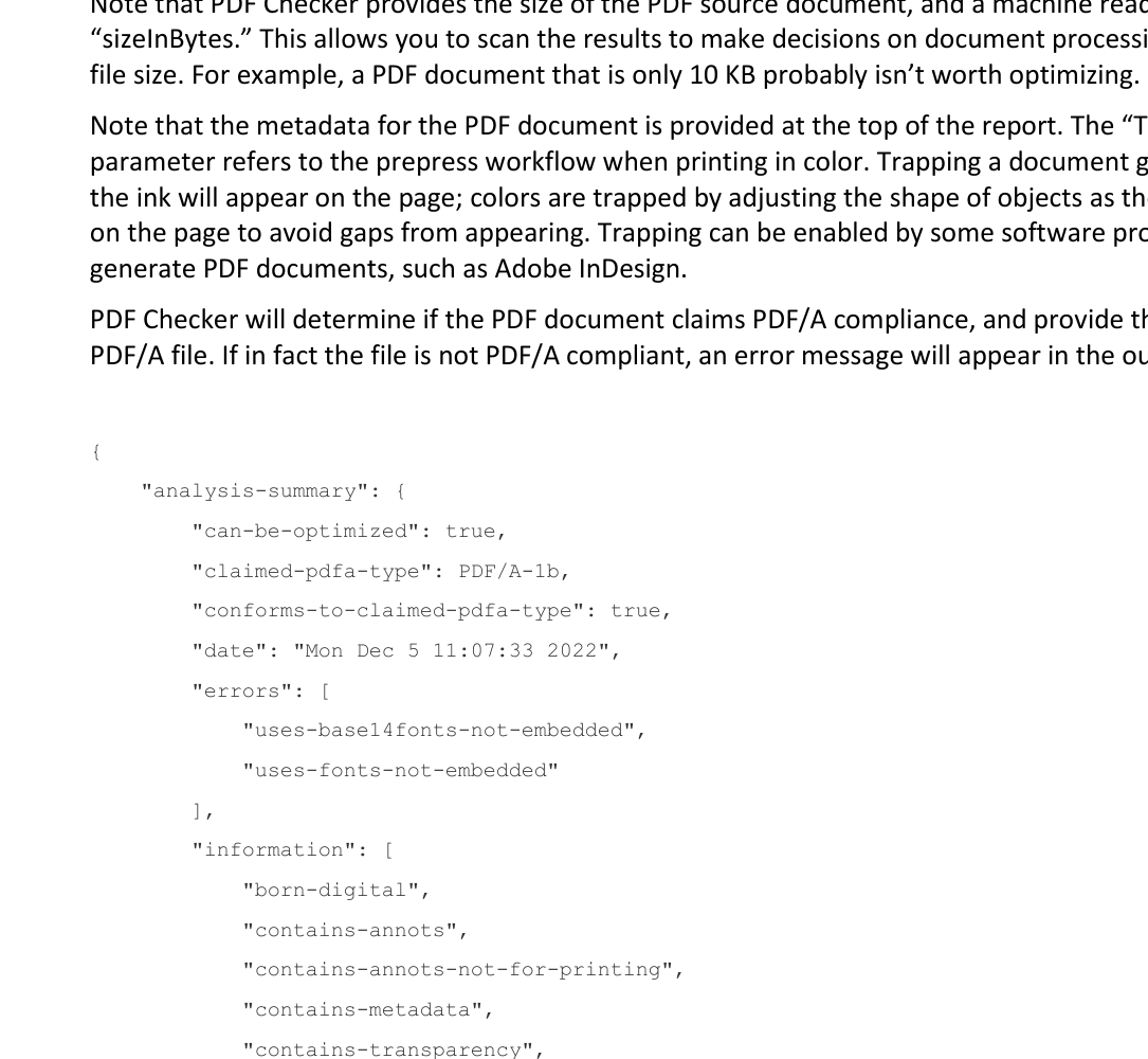 Объект analysis-summary в JSON-отчёте PDF Checker