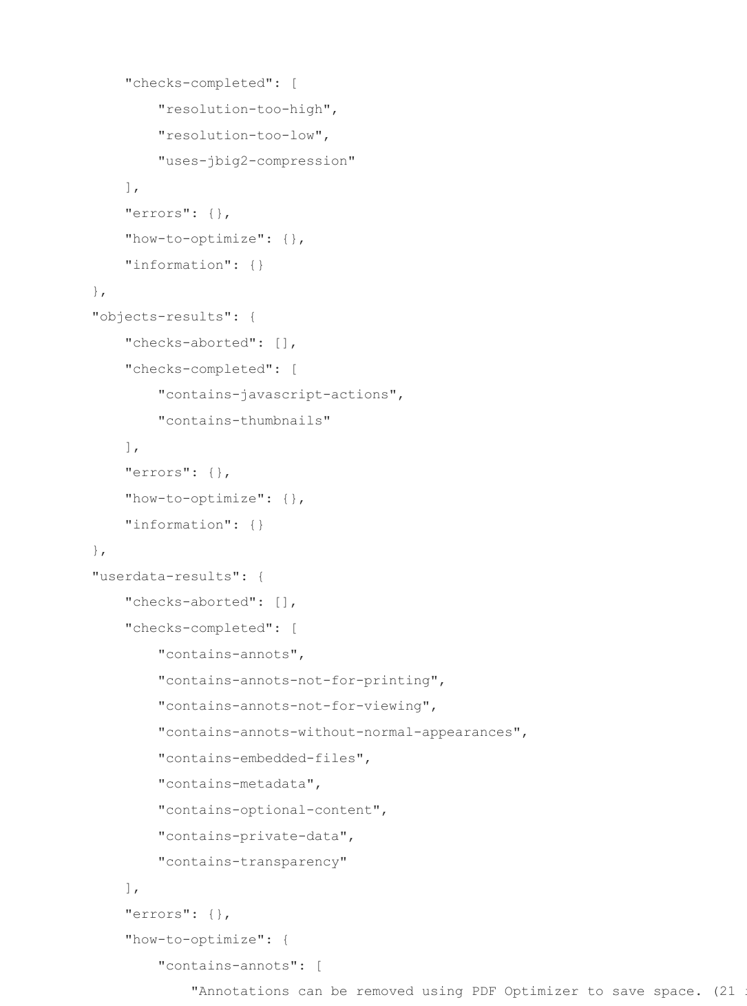 JSON-результаты для аннотаций, метаданных и прозрачности
