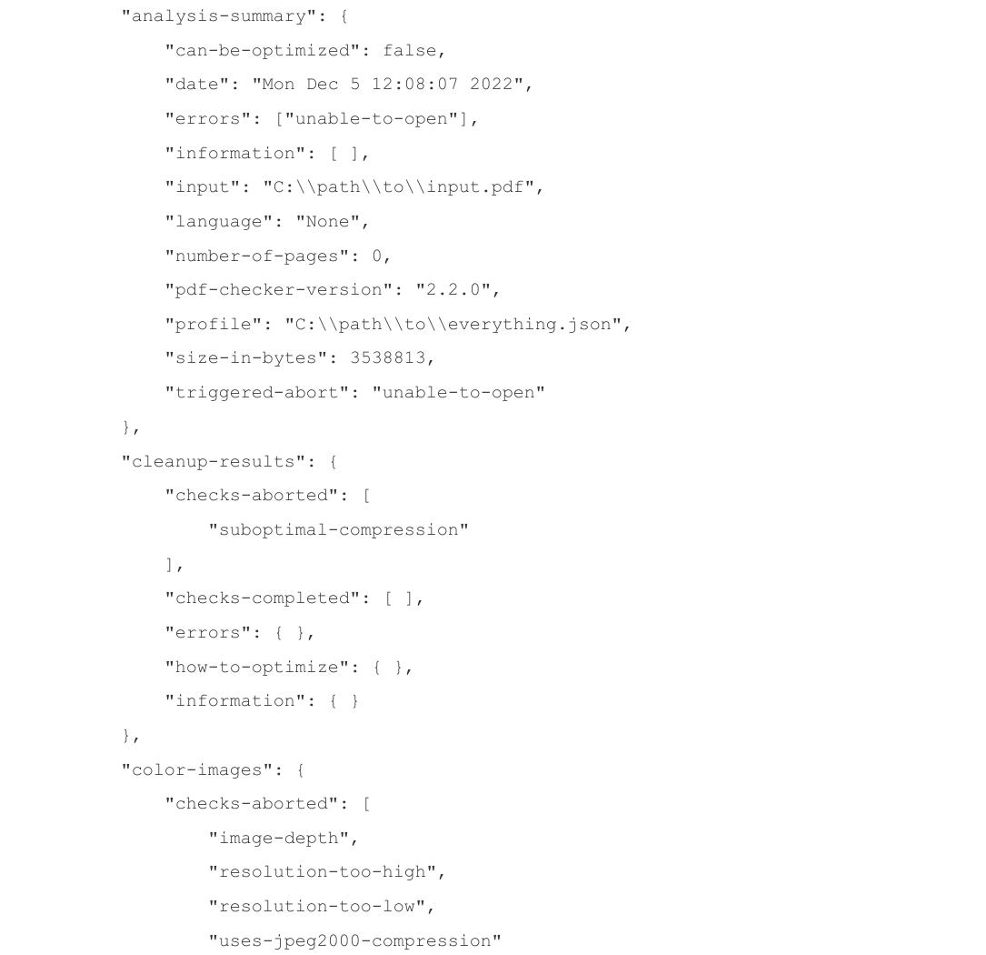 JSON-резюме проверки, остановленной из-за невозможности открыть PDF