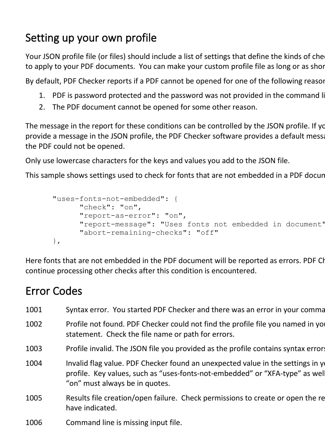 Настройка собственного профиля и коды ошибок PDF Checker