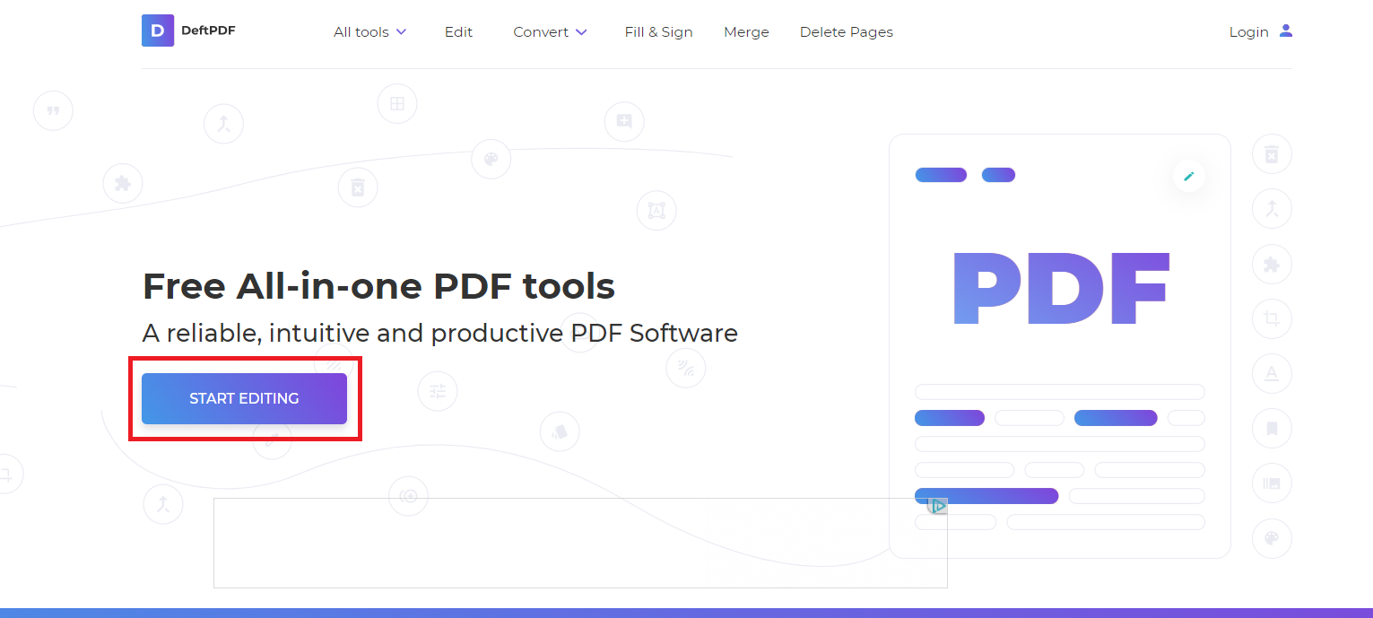 Стартовая страница DeftPDF с запуском работы с PDF