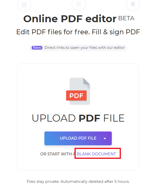 Экран загрузки файла и создания пустого PDF в DeftPDF