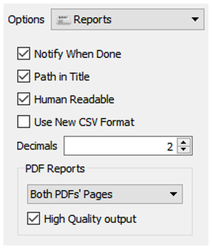 Расширенные настройки отчетов DiffPDF