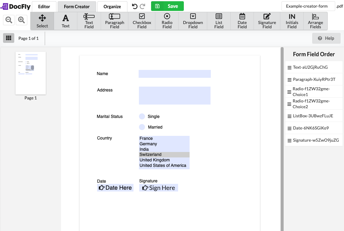 Конструктор PDF-форм DocFly