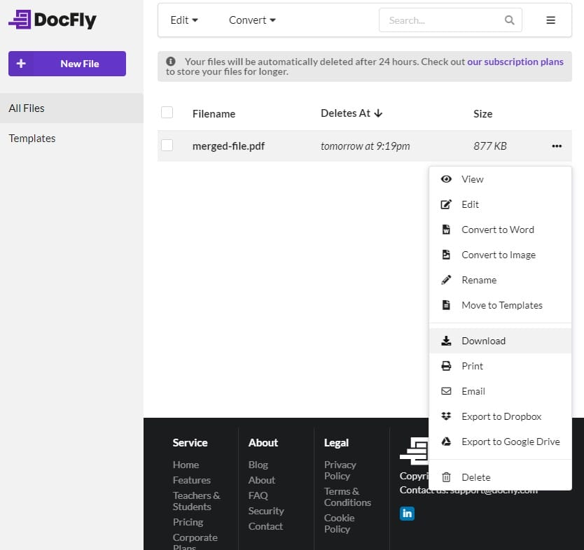 Готовый объединенный PDF в панели DocFly
