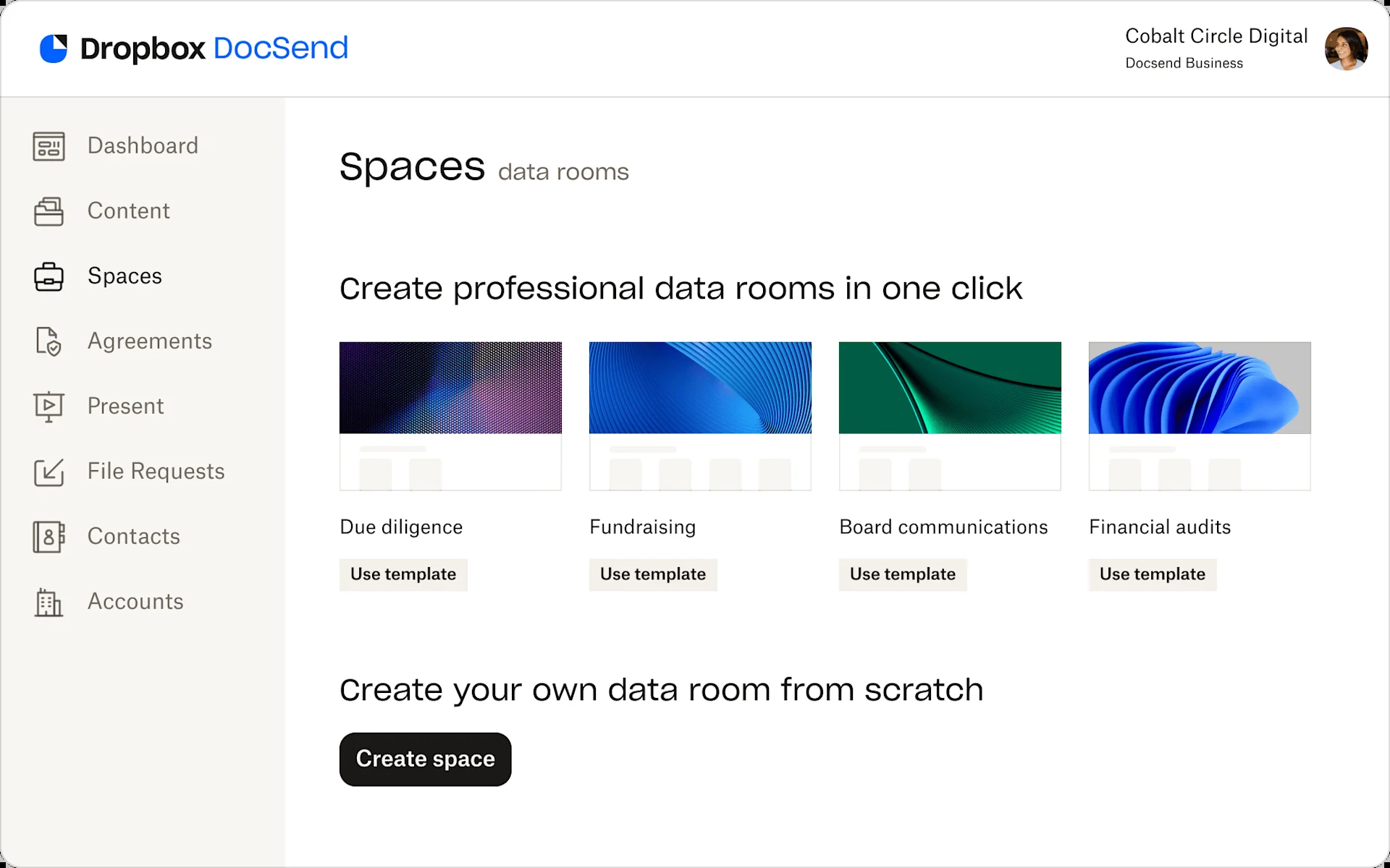 Шаблоны комнат DocSend и создание новой Space