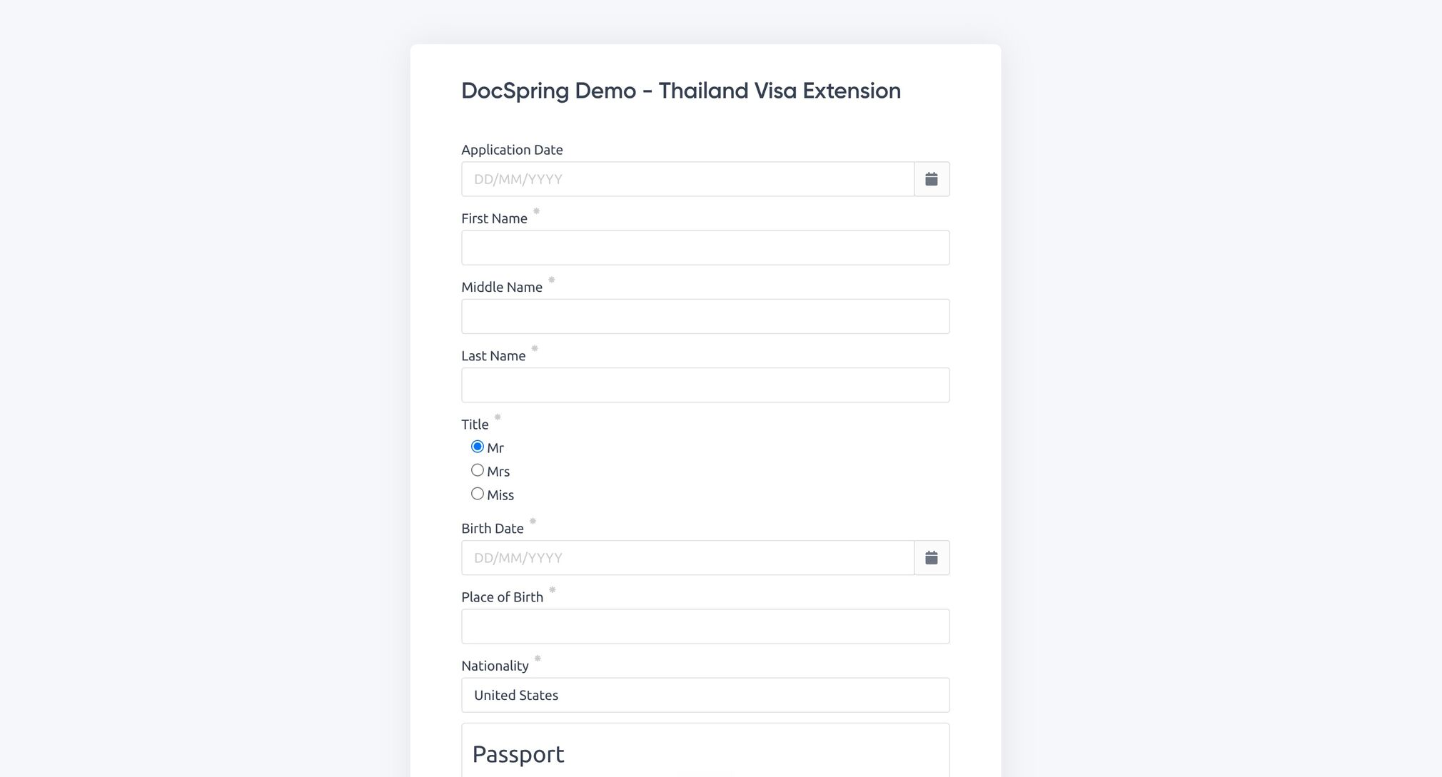Веб-форма DocSpring для заполнения шаблона PDF