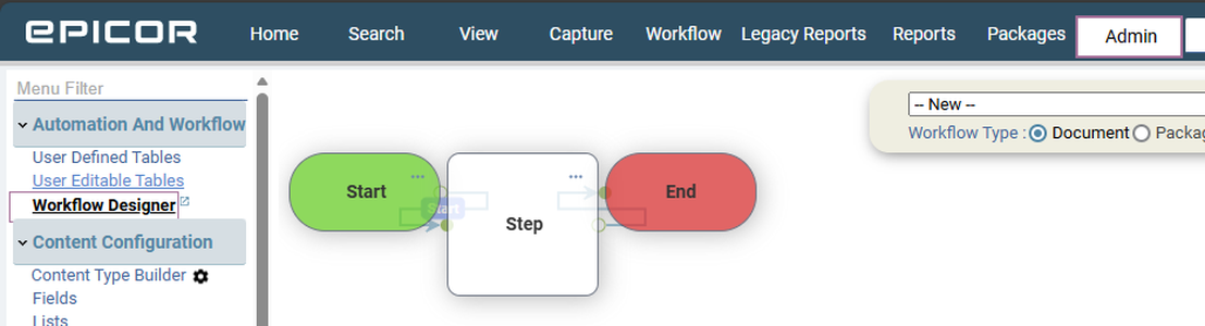 Переход к Workflow Designer в разделе Admin DocStar ECM