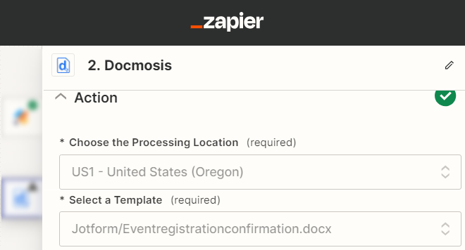 Выбор шаблона Docmosis в Zapier