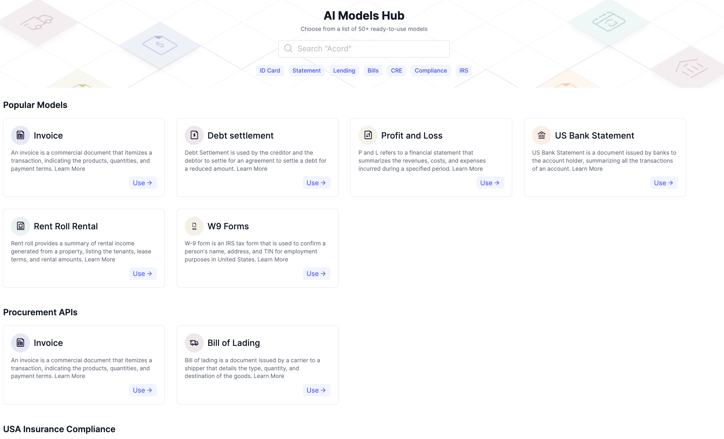 Каталог готовых моделей Docsumo