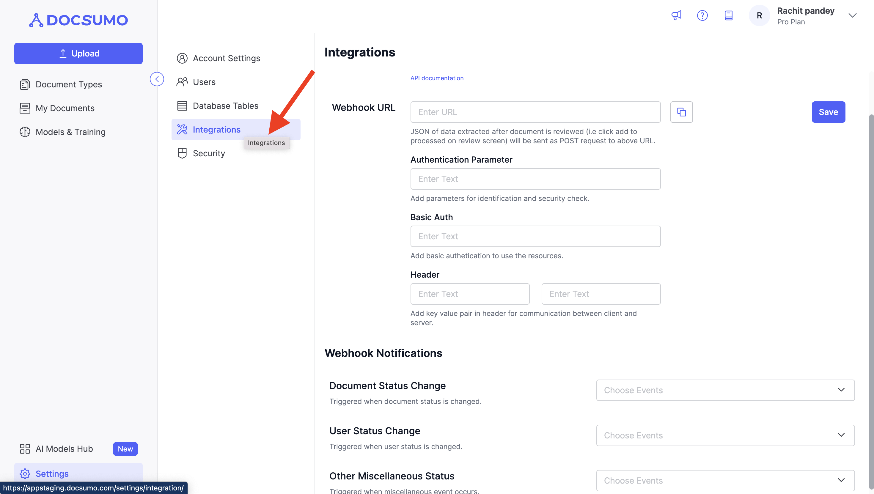 Настройка API и webhook