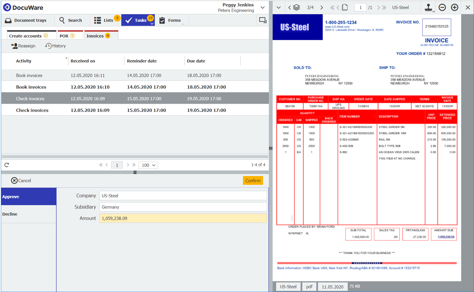 Задача согласования счёта в DocuWare Client