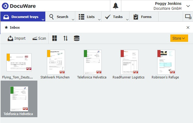 Лоток DocuWare с цветными отметками уверенности Intelligent Indexing