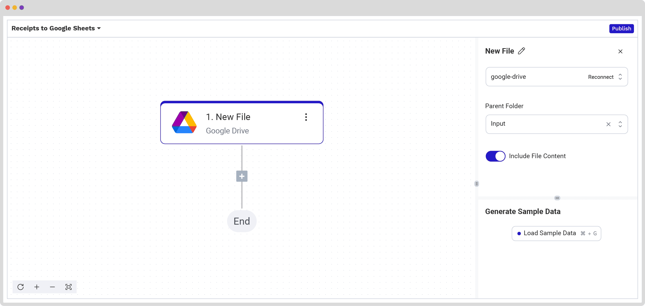 Триггер нового файла Google Drive в Flow Builder