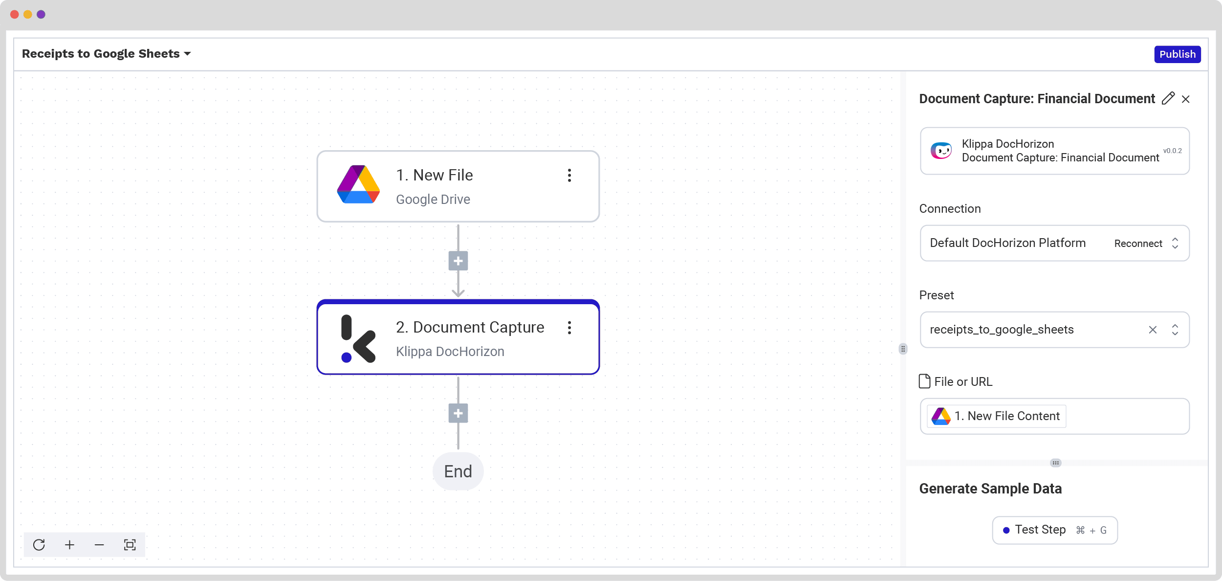Блок захвата финансового документа в Flow Builder