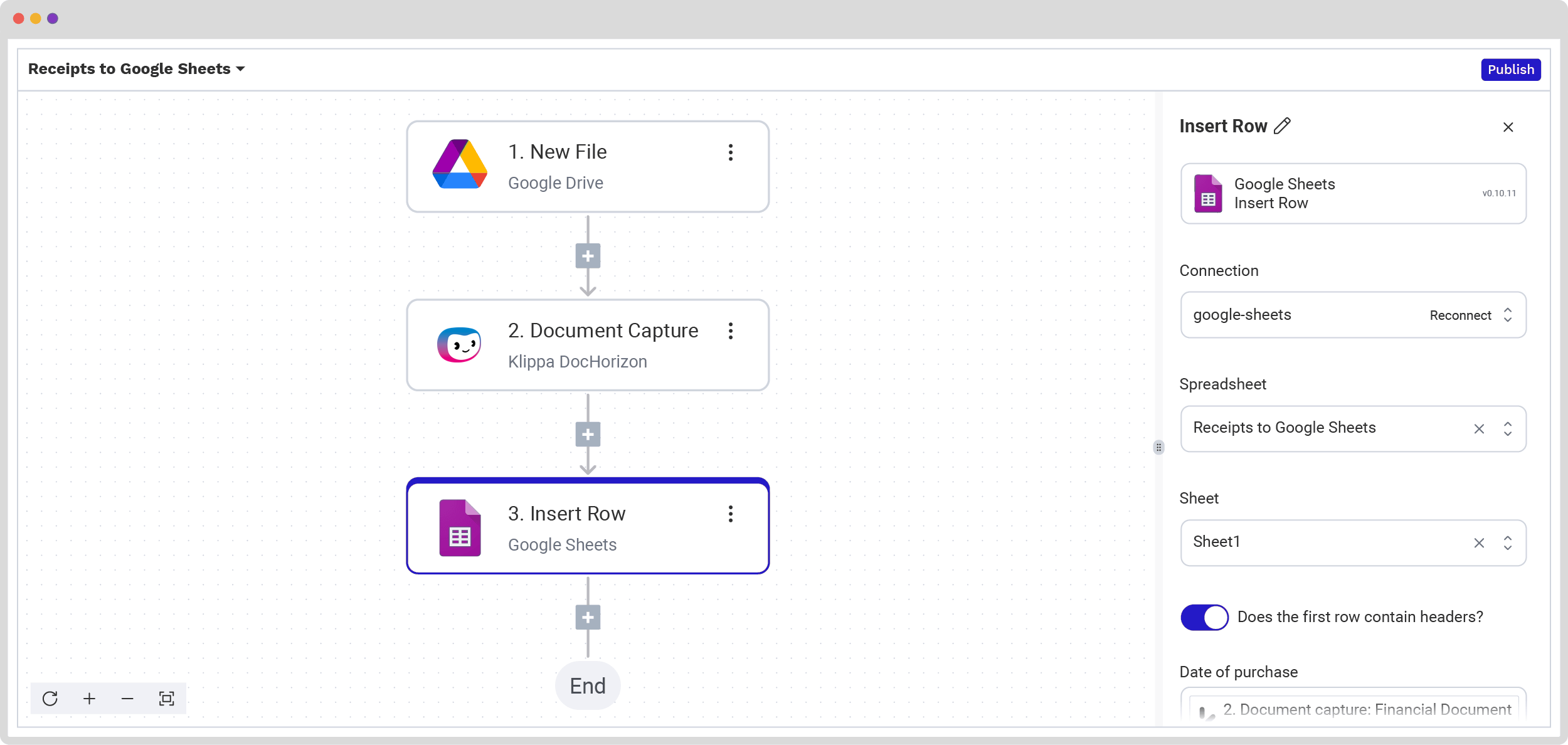 Выходной блок Google Sheets Insert Row