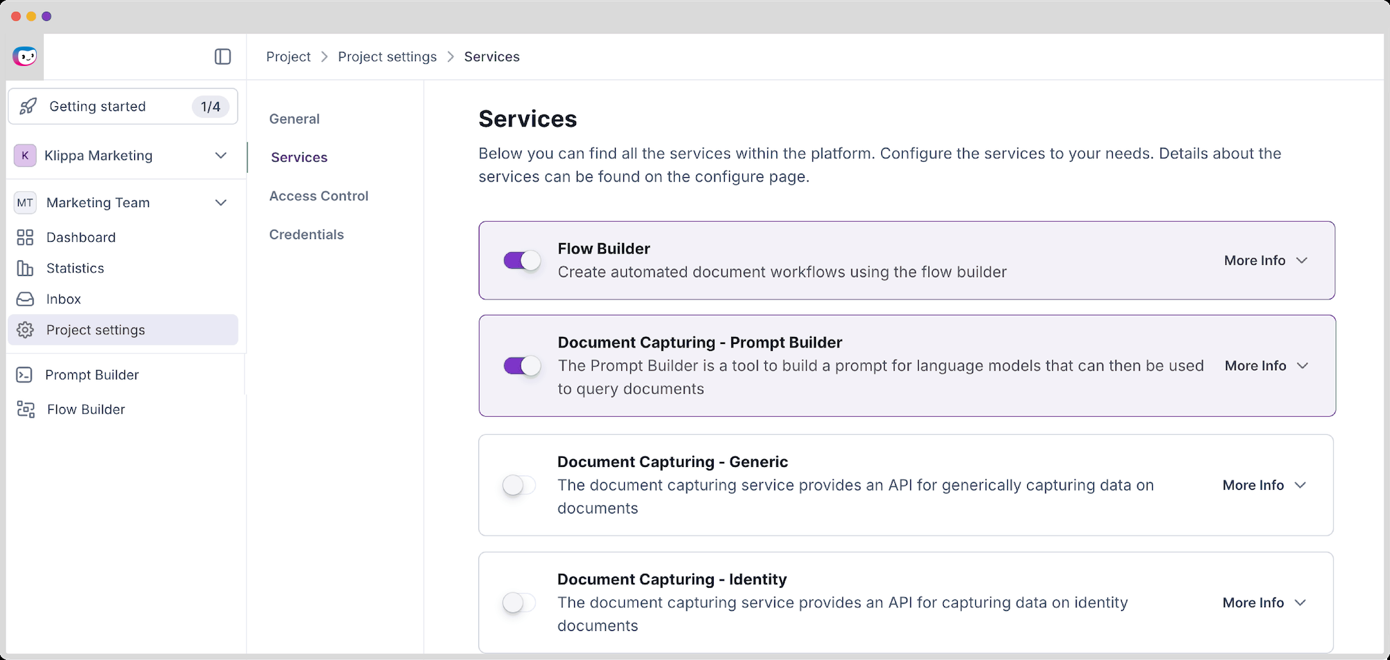 Активация Flow Builder и Prompt Builder в настройках проекта