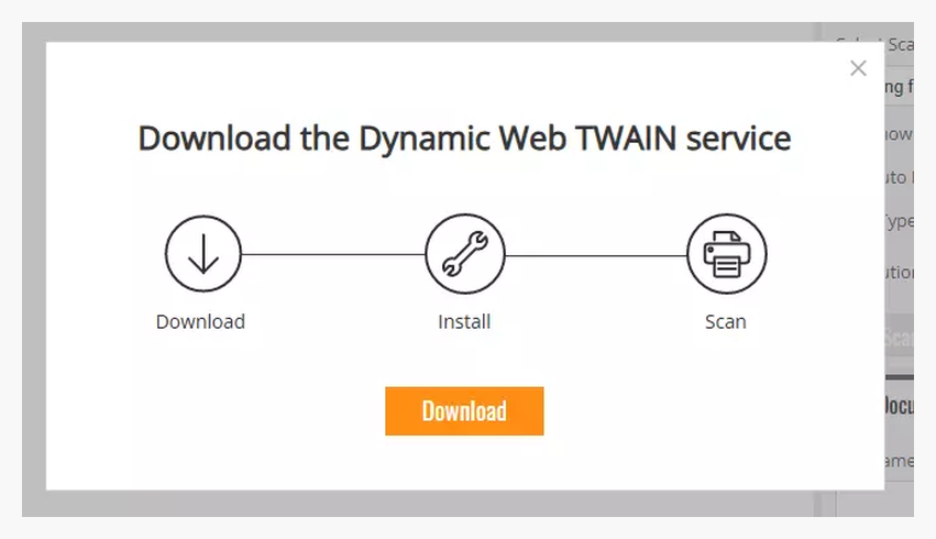 Предложение установить службу Dynamic Web TWAIN перед сканированием
