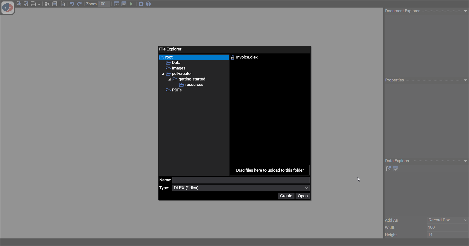 DynamicPDF Designer: выбор или создание DLEX-файла
