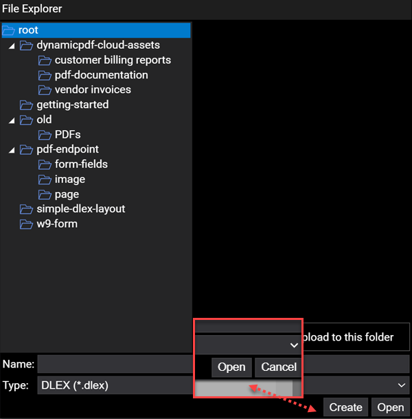 Файловый проводник DynamicPDF Designer для DLEX и ресурсов