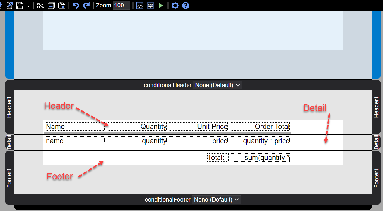 DynamicPDF Designer: Header, Detail и Footer отчёта