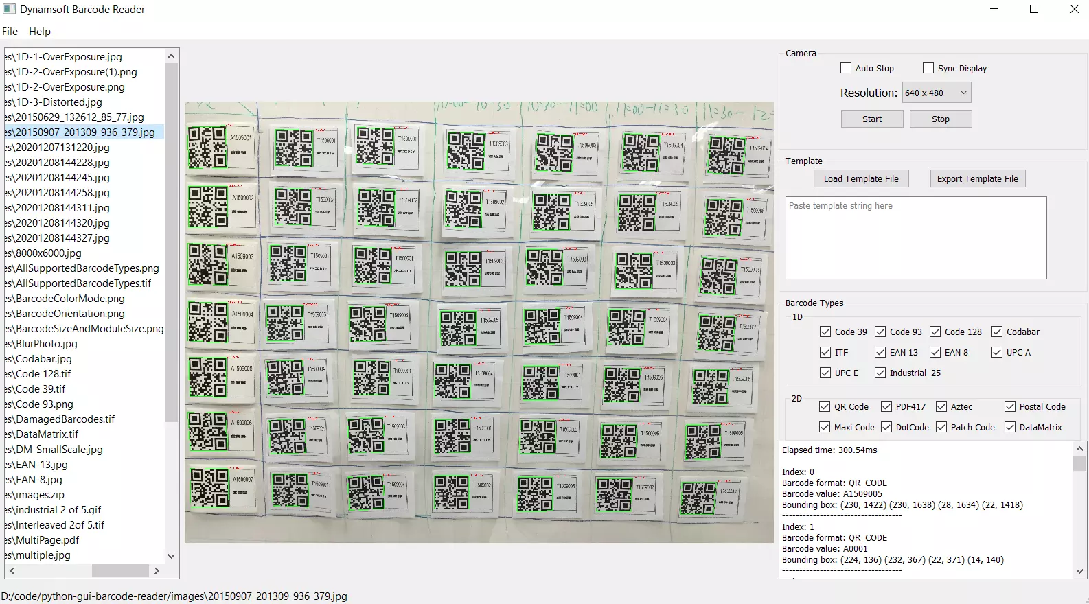 Настольный интерфейс примера Dynamsoft Barcode Reader
