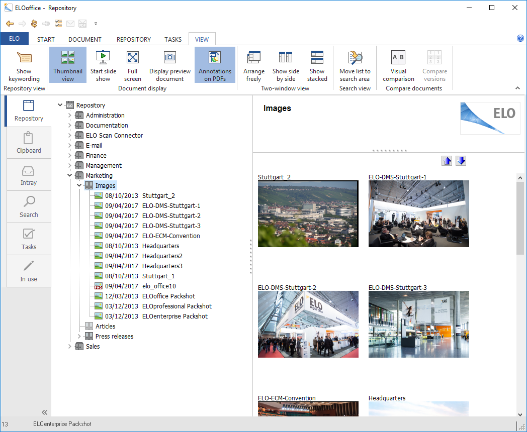 Просмотр документов ELOoffice в виде миниатюр
