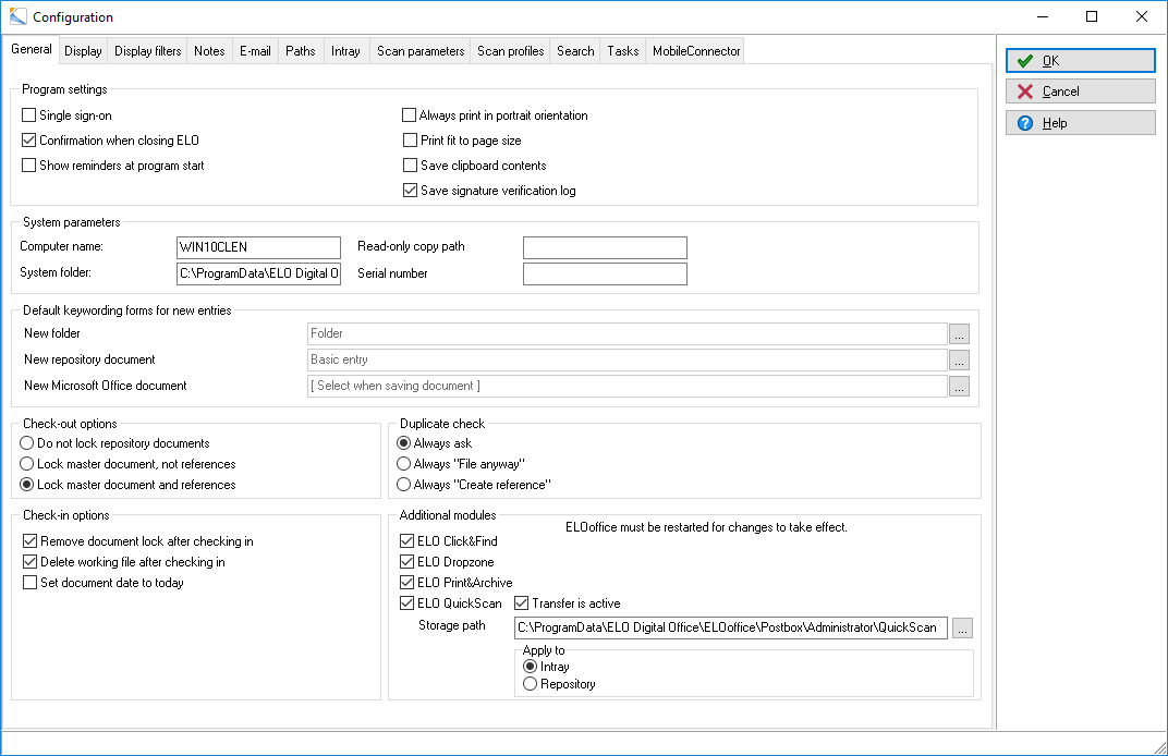 Общие параметры конфигурации ELOoffice