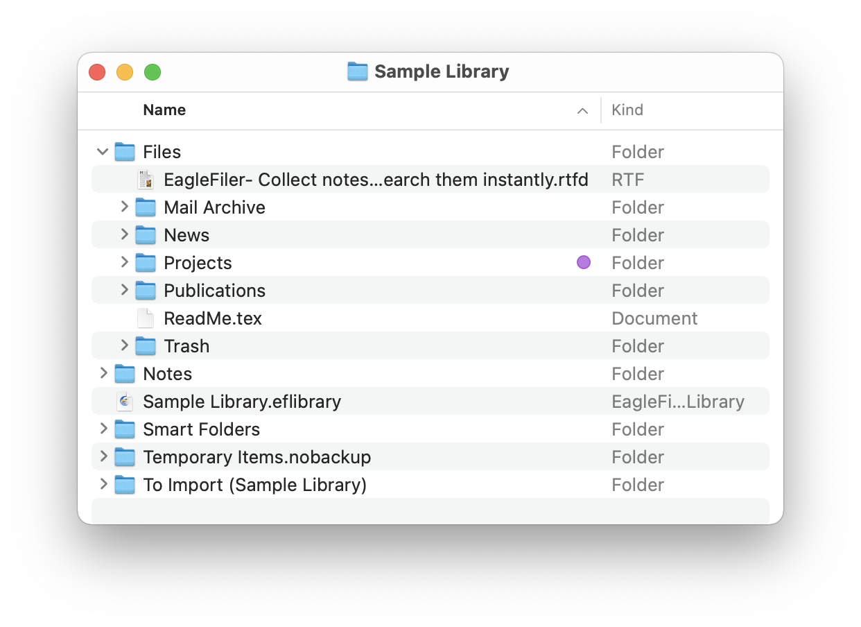 Структура библиотеки EagleFiler в Finder