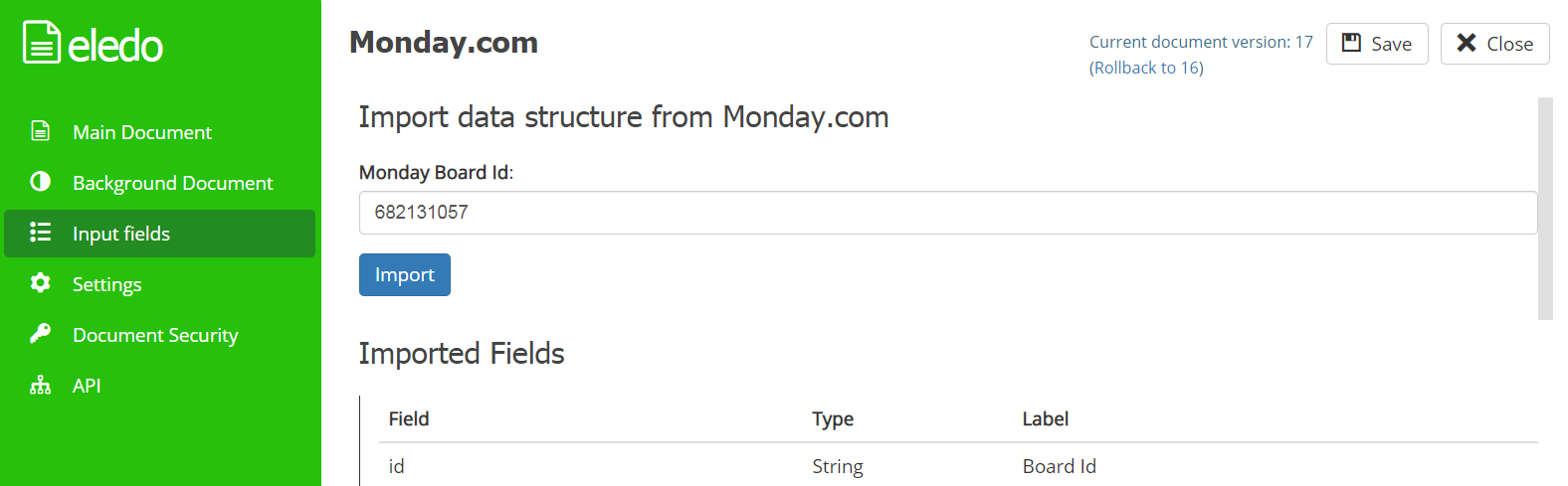 Импорт структуры доски monday.com в Eledo