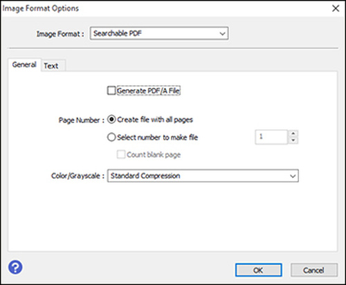 Параметры поискового PDF в Epson Scan 2