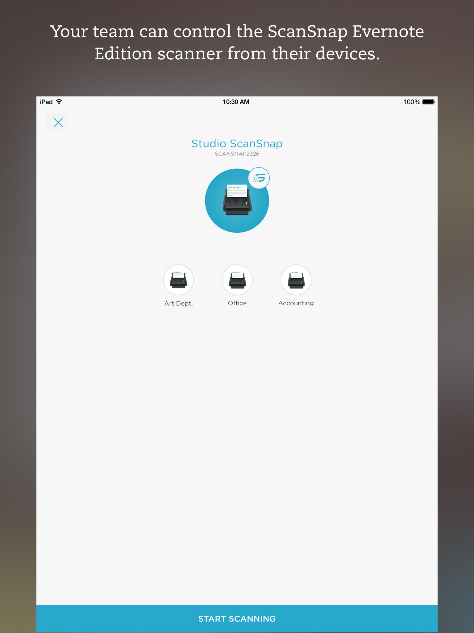 Подключение к ScanSnap Evernote Edition и выбор профиля сканирования