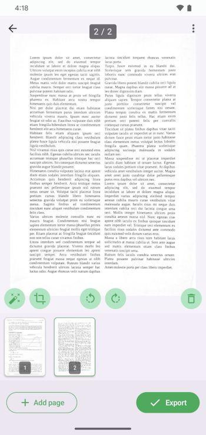 Экран проверки многостраничного сканирования FairScan