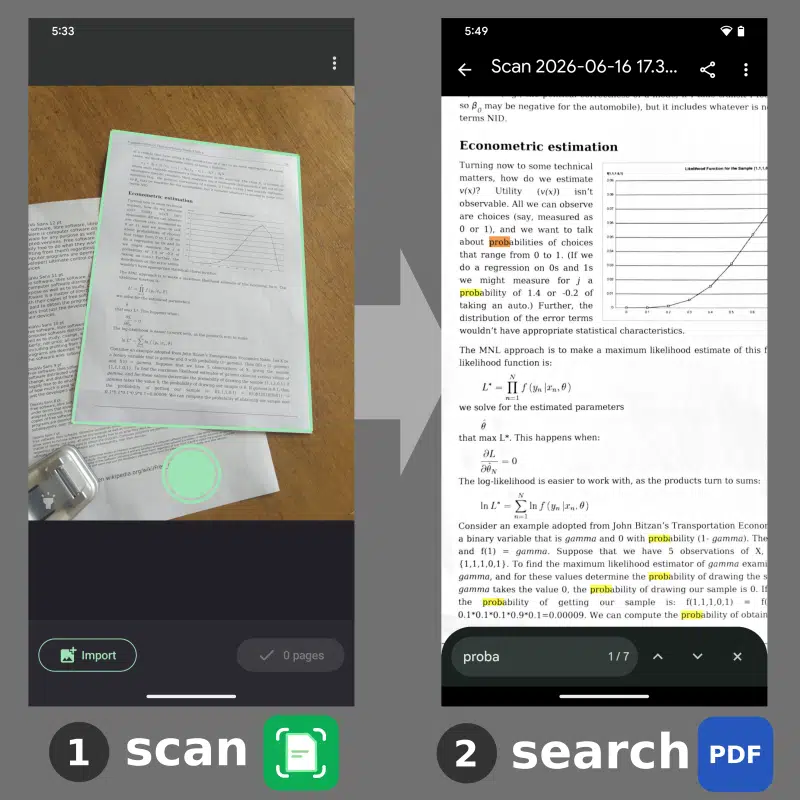 Сканирование и поиск текста в PDF, созданном FairScan