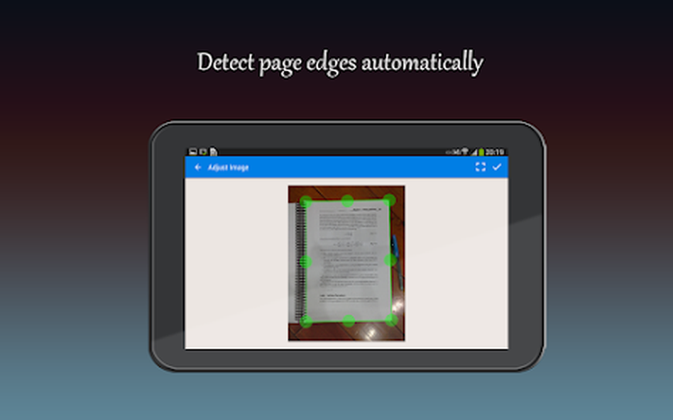Коррекция границ страницы Fast Scanner на планшете