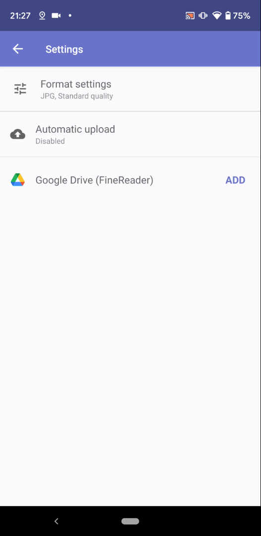 Параметры формата и облака на Android
